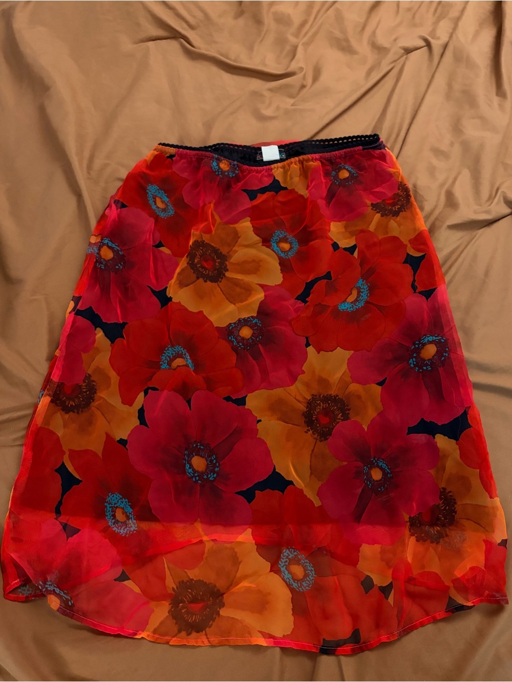 Vintage Eye Candy Floral Red & Orange Midi Skirt